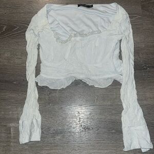 Nasty Gal Collection White Floral Long Sleeve Crop Top